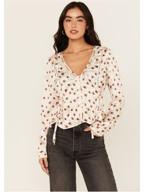 FREE PEOPLE WOMEN'S FIELD OF ROSES LONG SLEEVE TOP